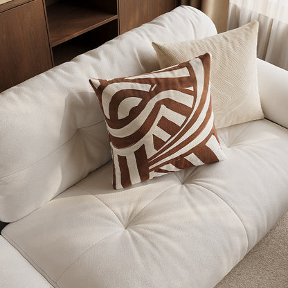 Textured Wavy Embroidered Linen-Cotton Throw Pillow Cover