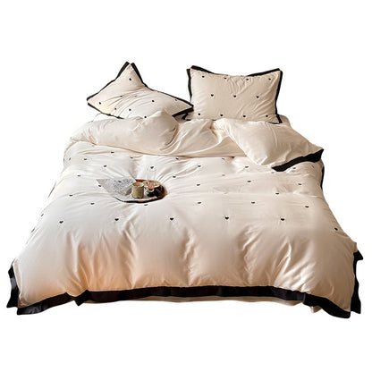 Bettwäsche-Set aus Baumwollsatin mit Mini-Herz-Stickerei und Kontrastpaspel Brehn