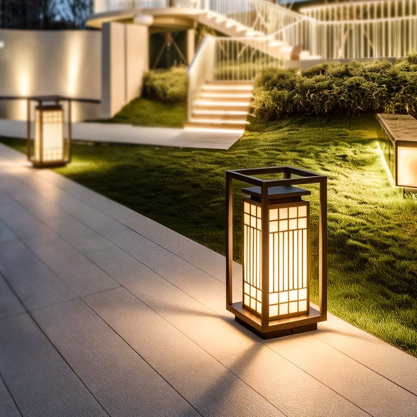 Japanisch inspiriertes LED-Außenlaterne mit Holzrahmen Brehn