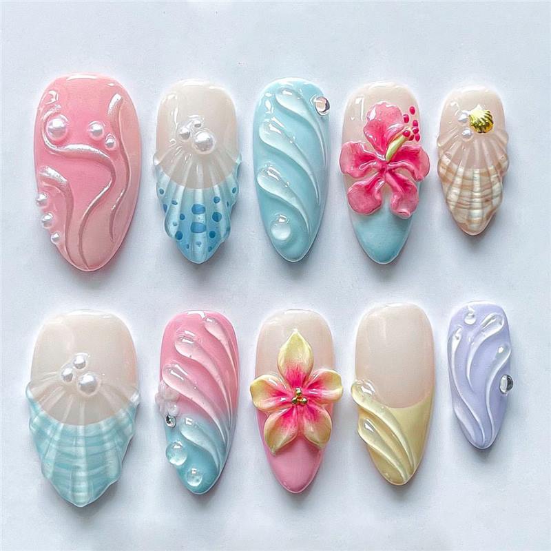 Künstlerisches vom Meer inspiriertes Muschel-Nagelkunst-Set Brehn