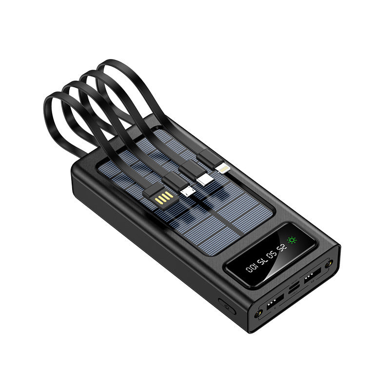 Tragbare Solar-Powerbank mit multifunktionalem Ladekabel und digitaler Anzeige Brehn