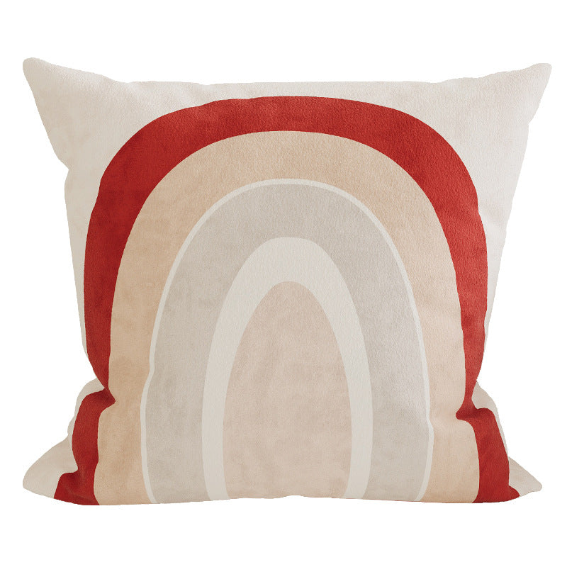 Boho Velvet Square Throw Pillow Cover with Abstract Rainbow Arch Print and Hidden Zipper