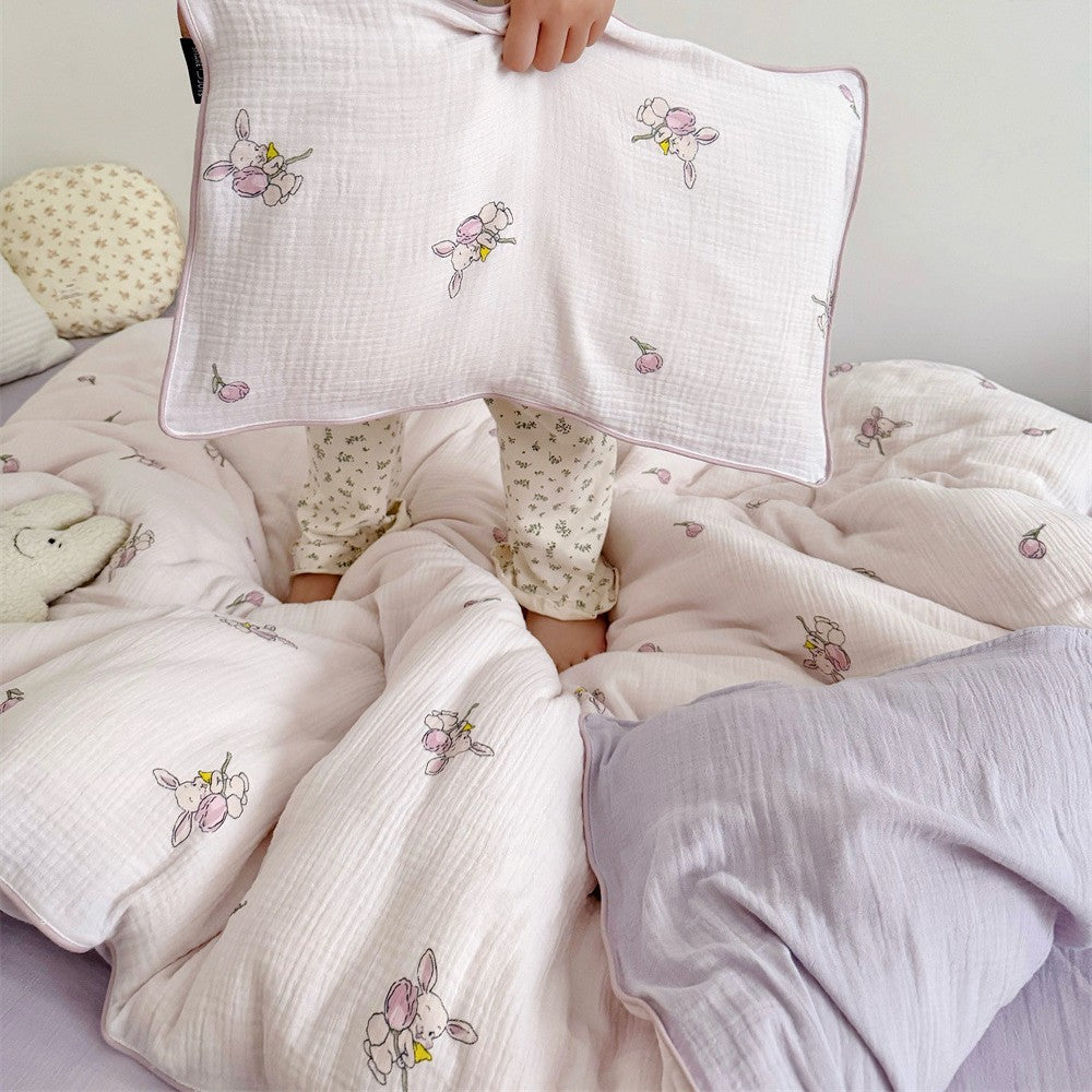 Kinder-Musselin-Steppbett-Set mit niedlichem Bären-Print