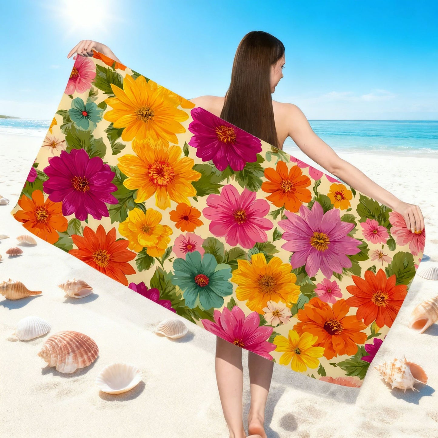 Strandtuch mit buntem Blumenmuster Brehn