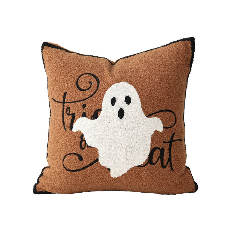 Quadratisches Dekoratives Kissen mit gesticktem Halloween‑Gespenst und Bouclé‑Oberfläche Brehn