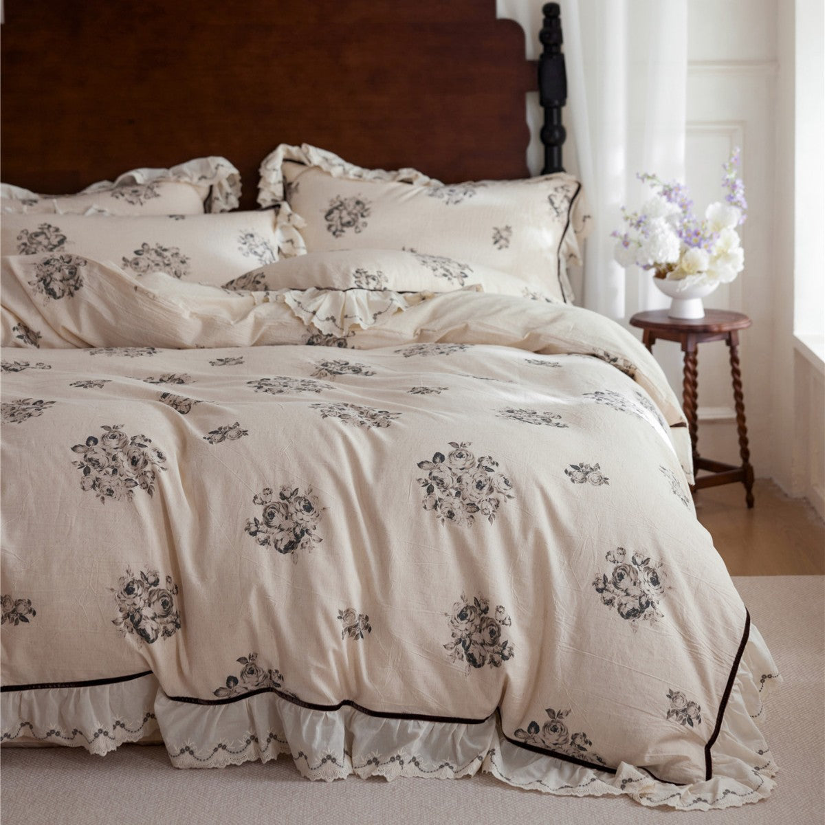 Vintage Floral Rüschende Bettbezugset