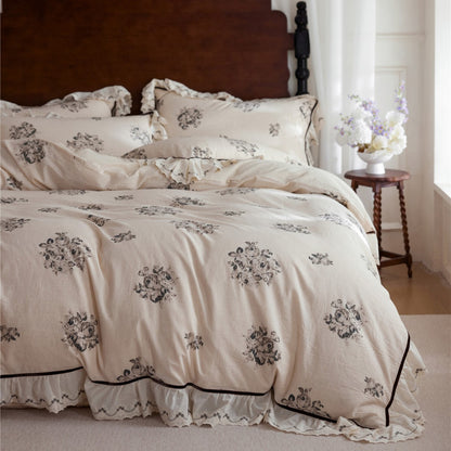 Vintage Floral Rüschende Bettbezugset