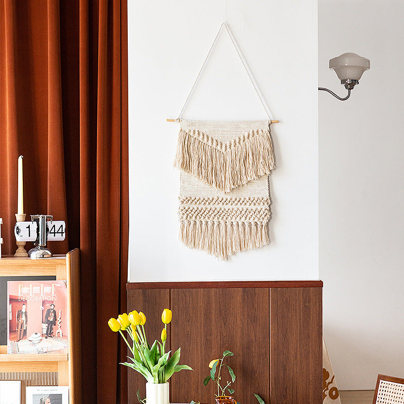 Gewebter Boho-Wandbehang mit Makramee-Fransen und handgearbeitetem Strukturrelief Brehn