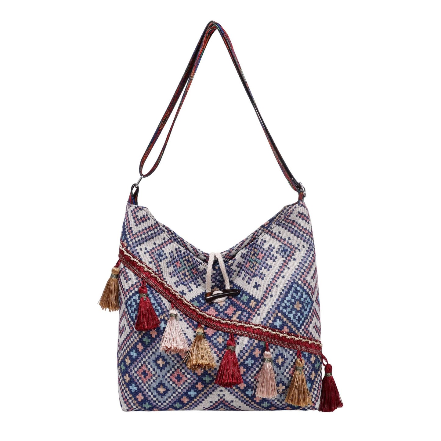 WoEthnic Gemusterte Klapp-Hobo-Tasche Brehn
