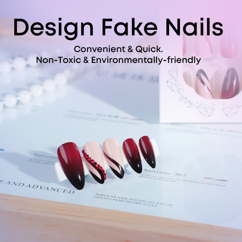 Kunstnagelset mit elegantem Ombre-Design und kreativen Verzierungen Brehn