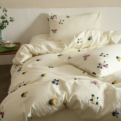 Bestickter tufted floraler Baumwoll-Bettbezug-Satz mit Kissenbezügen