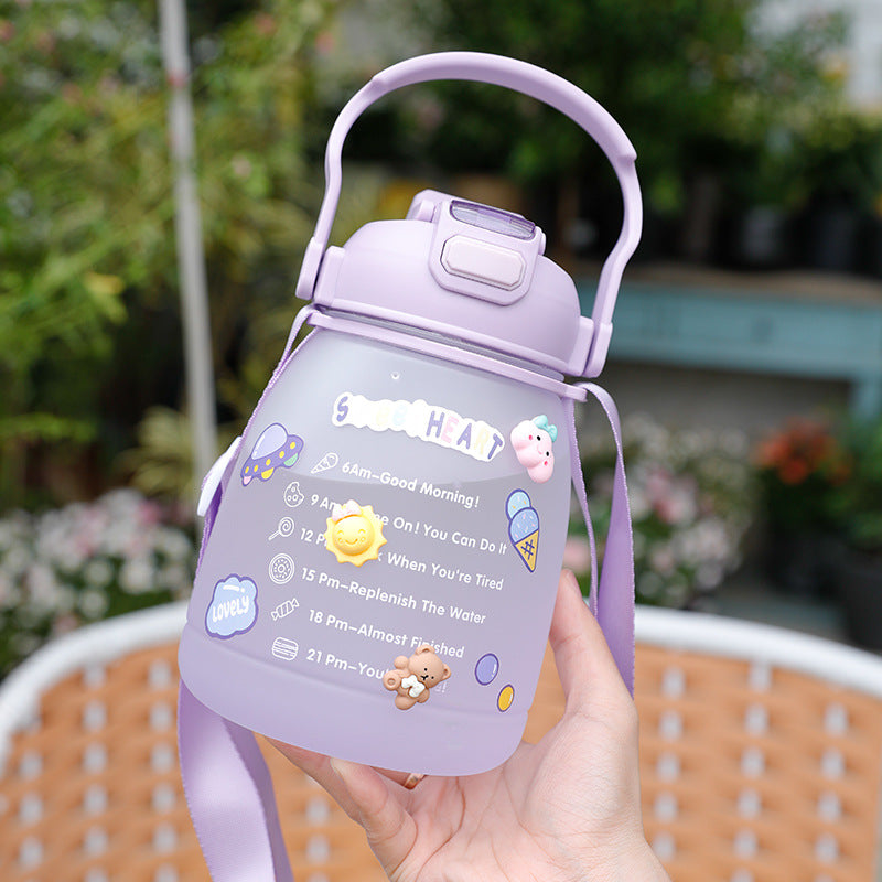 Damen große Wasserflasche mit motivierender Zeitanzeige Brehn