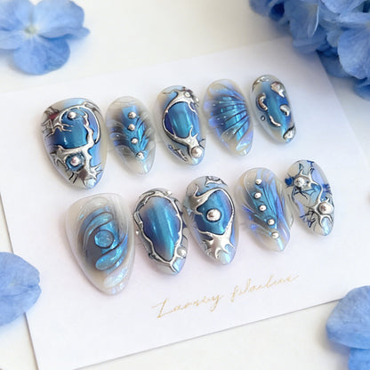 Künstlerische perlenverzierte Press-On-Nagelkunst Brehn