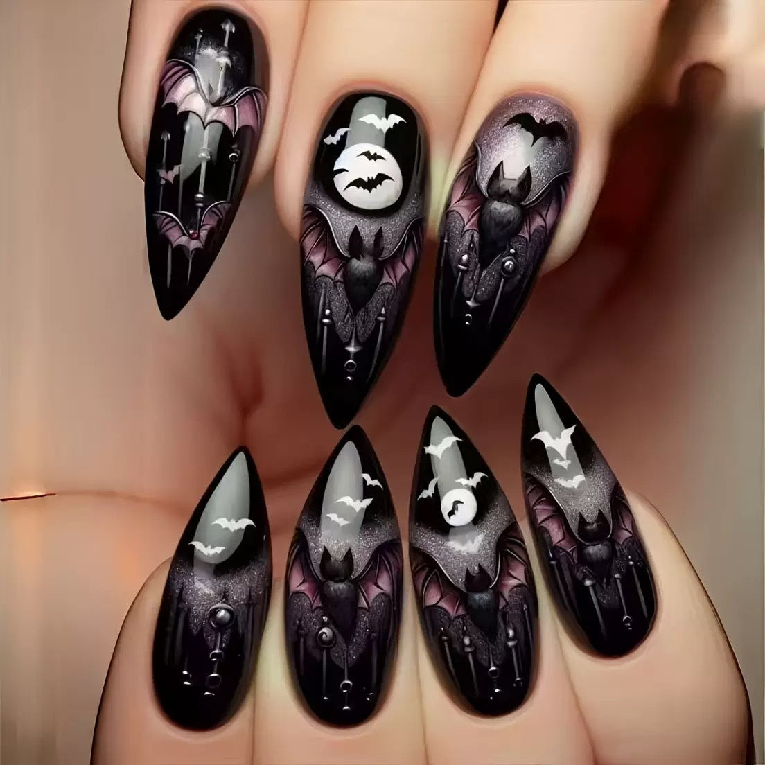 Halloween Kunstnagelset mit gruseligen Fledermaus-Motiven Brehn