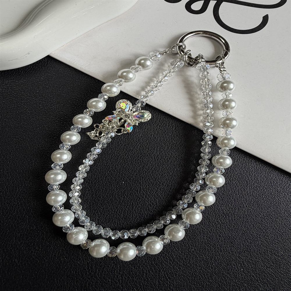 Elegante Perlen- und Kristall-Anhänger Telefon-Lanyard Brehn