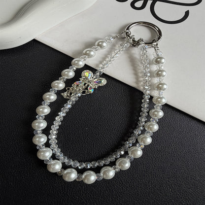 Elegante Perlen- und Kristall-Anhänger Telefon-Lanyard Brehn