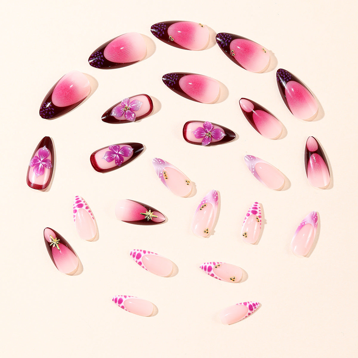 Floral-Accent Stiletto Nagelkunst Verlängerungen Brehn
