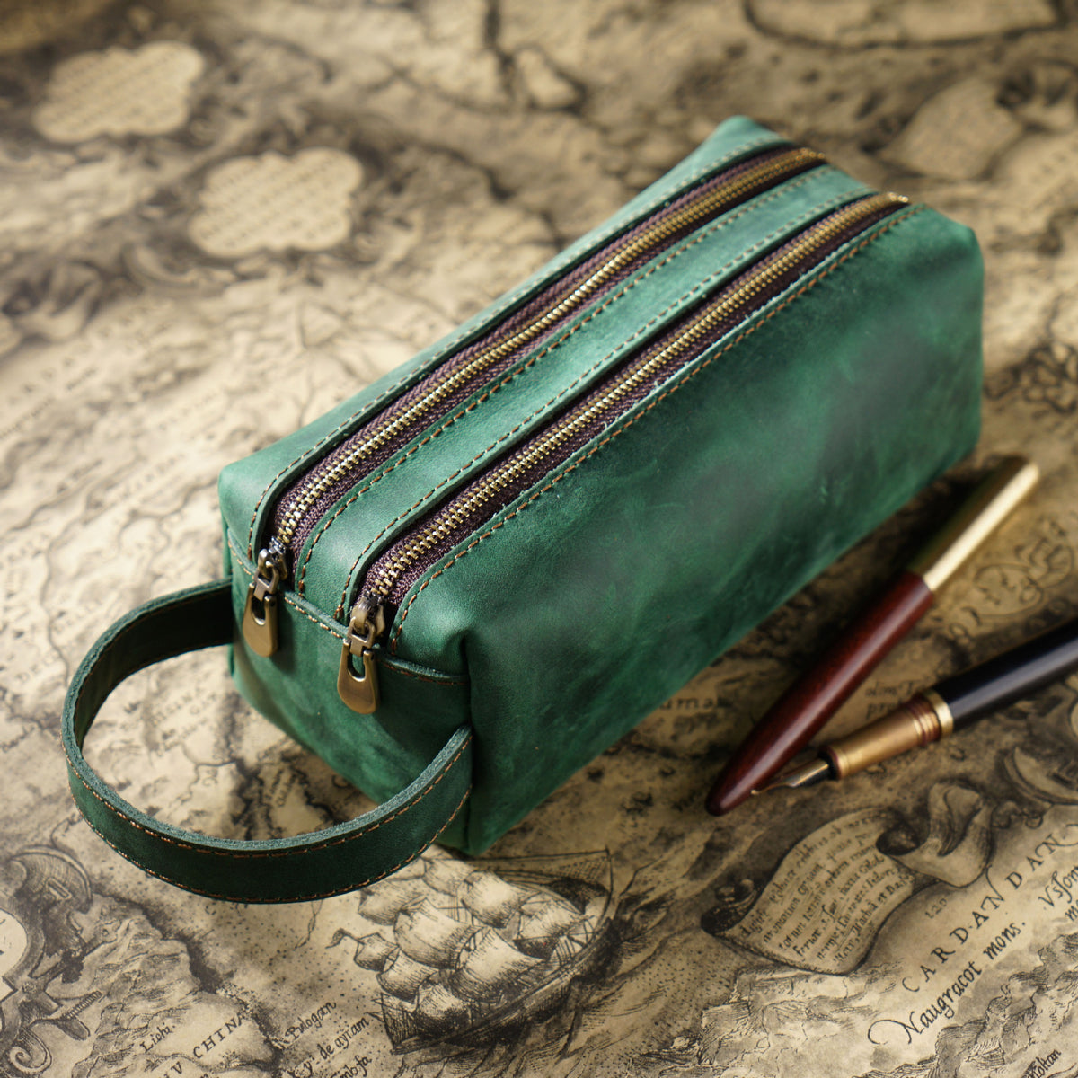 Doppelt-Zipper Leder Stiftetui