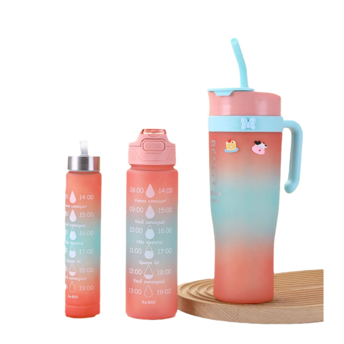 Damen stilvolle und praktische Wasserflasche mit Motiv und Zeitmarkierung Brehn