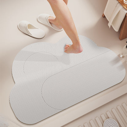 Cloud-Shaped Absorbent Microfiber Bath Mat with Non-Slip Backing and Palm Leaf Print