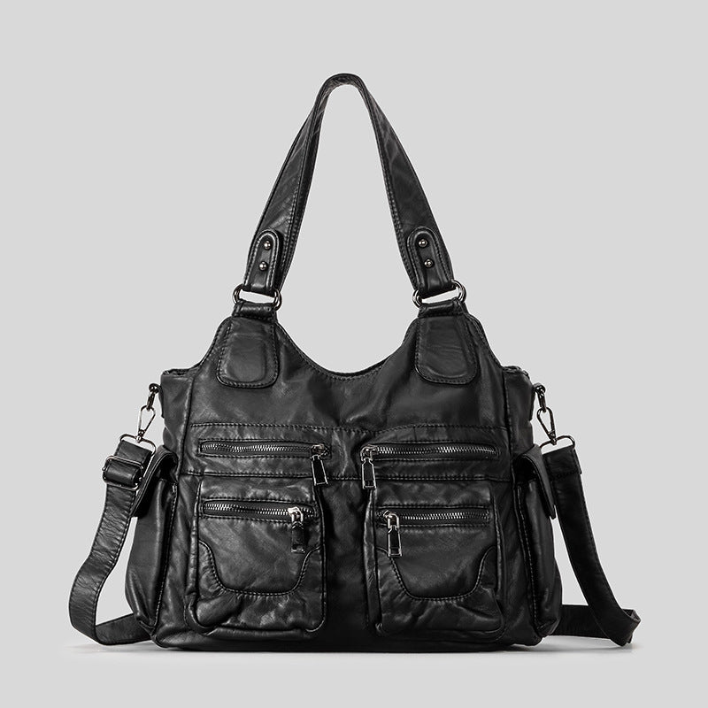Multi-Pocket Kunstleder Schultertasche