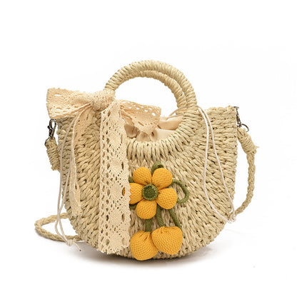 Handgefertigte Blumenakzent-Stroh-Tasche
