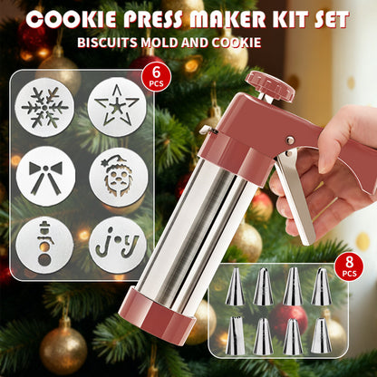 Cookie Press and Decorating Gun with Eight Stainless Nozzles and Six Embossed Discs