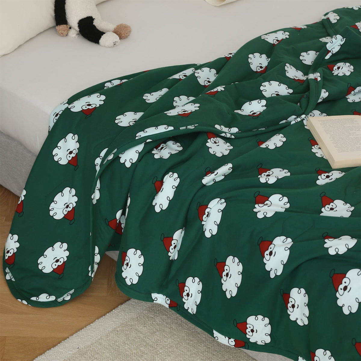 Gestepptes Bettüberwurf Weihnachtsdecke mit Santa‑Motiv und weichem Microfaserfutter