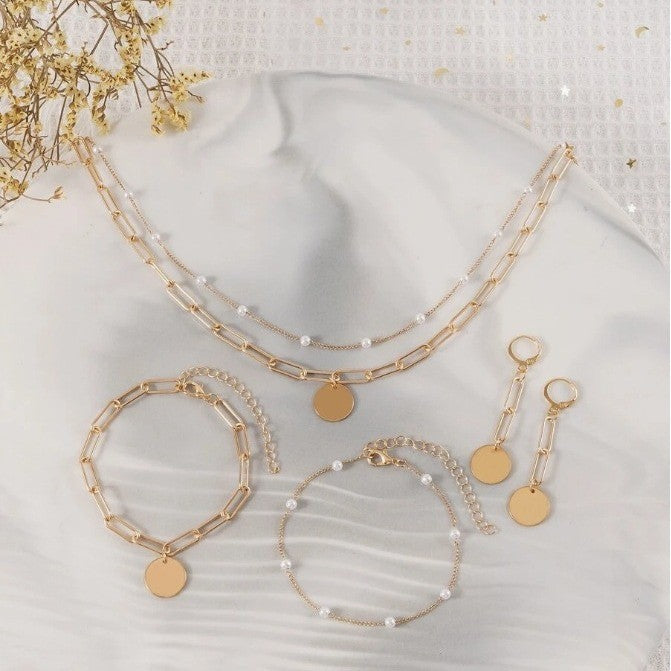 Elegantes Perlen- und Goldketten-Schmuckset Brehn