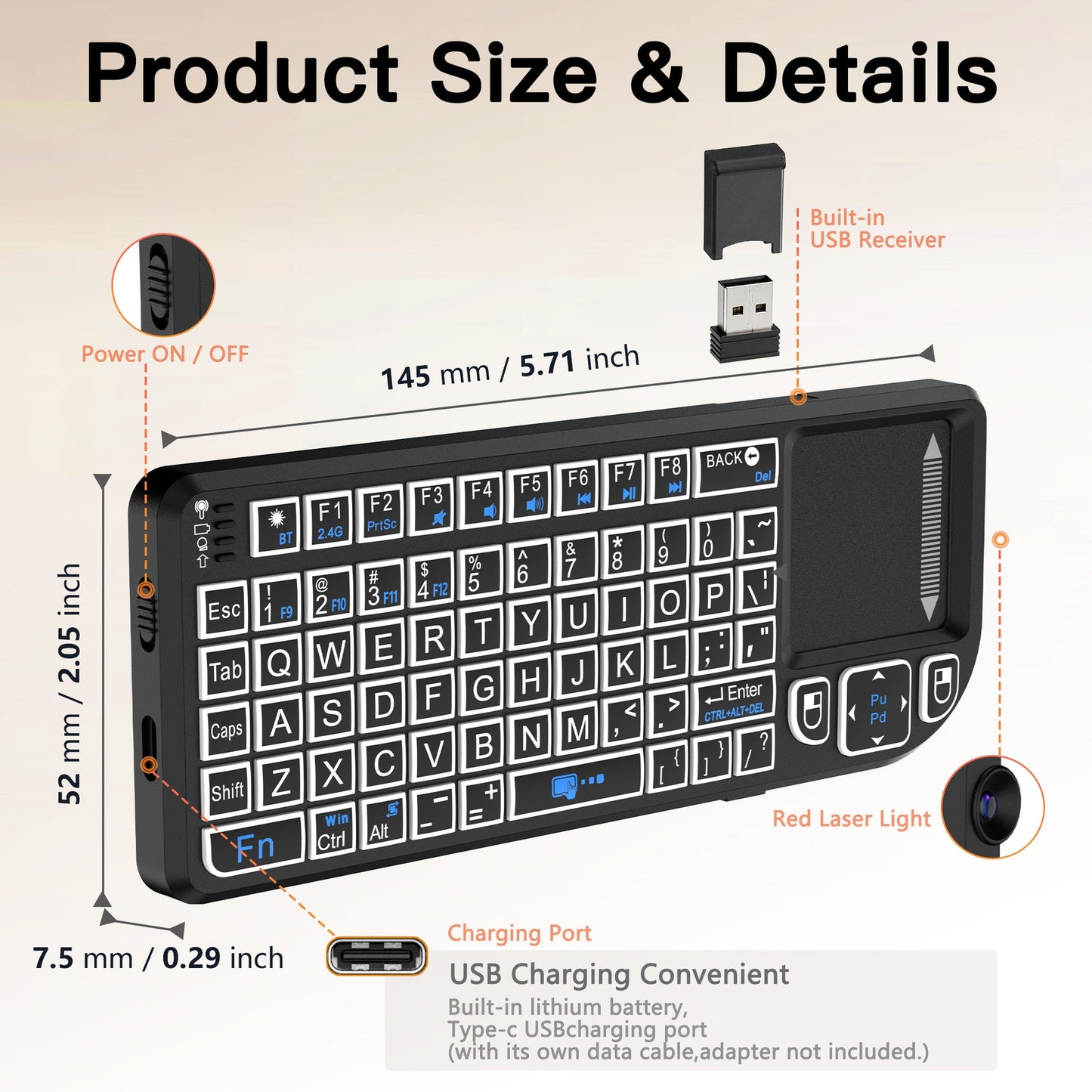 Tragbares Touchpad Mini Keyboard Brehn