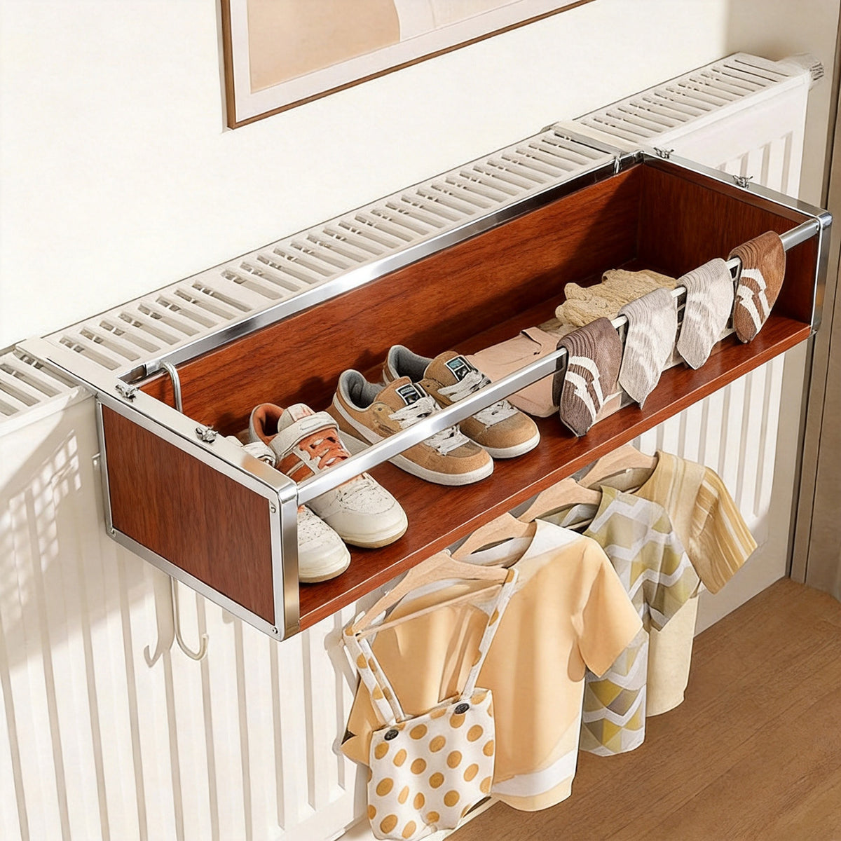 Radiator-Montierter Mesh Schuh- & Socken-Trocknungskorb mit Verstellklemme