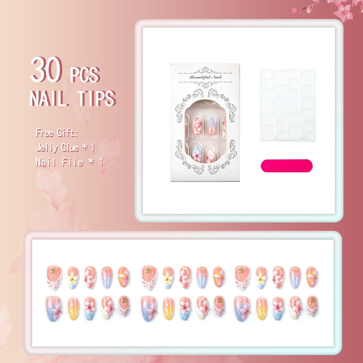 Künstlerisches florales Press-On-Nagelkunstset