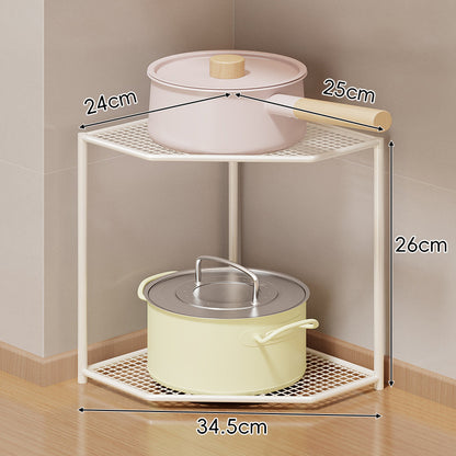 Eck-Drei-Stufen-hexagonaler Metall-Mesh-Küchen-Töpfe-und-Pfannen-Organizer-Regal