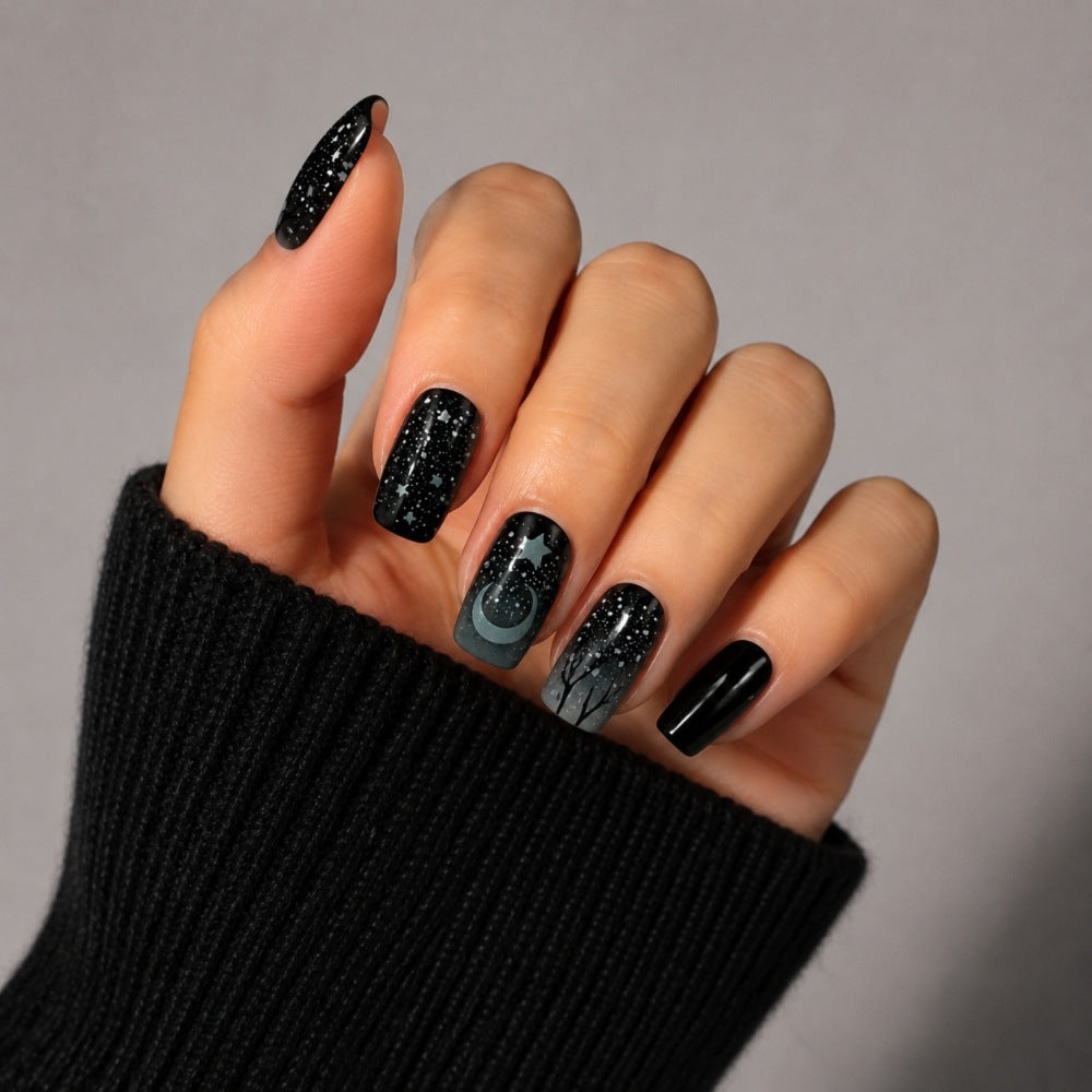 Künstlerisches Press-On-Nagelkunstset mit Sternen-Nacht-Design Brehn