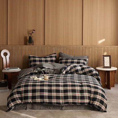 Wendedekbedovertrekset aus Baumwolle mit Plaid-Muster