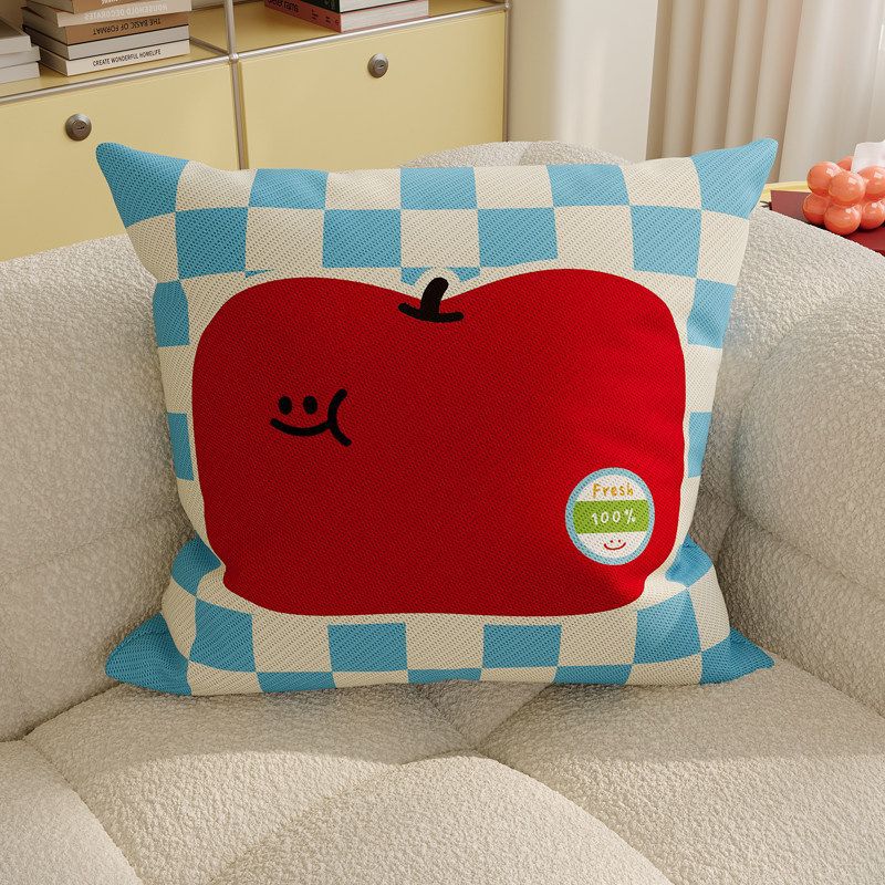 Plush Square Decorative Cushion with Cartoon Carrot Print and Checkerboard Backing