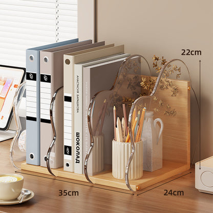 Desktop Clear Acrylic Multi-Section Bookstand with Bamboo Base