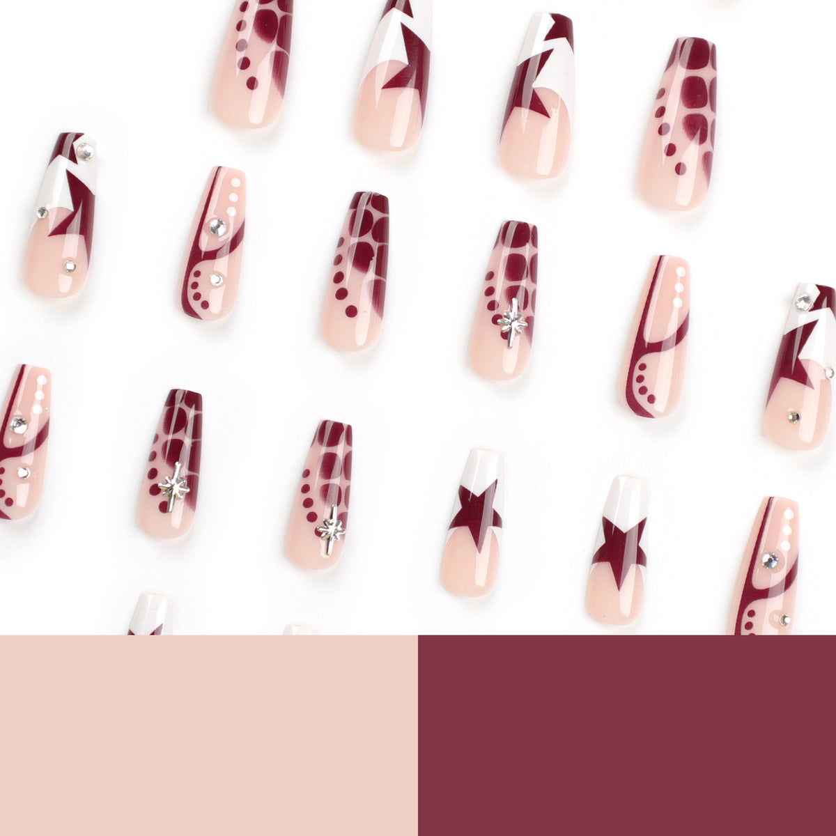 Kunstvolle Nagelverlängerungen mit Glitzer und Sternenmotiven Brehn
