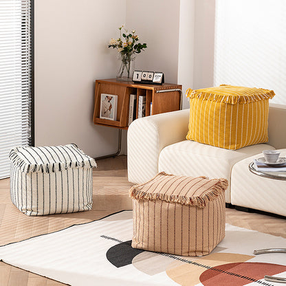 Boho-Sitzpouf aus Baumwollgewebe mit Fransen Brehn