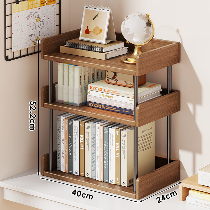 Minimalistische solide Holz-Zwei-Ebenen-Schreibtischbuchregal mit Metallstützstäben