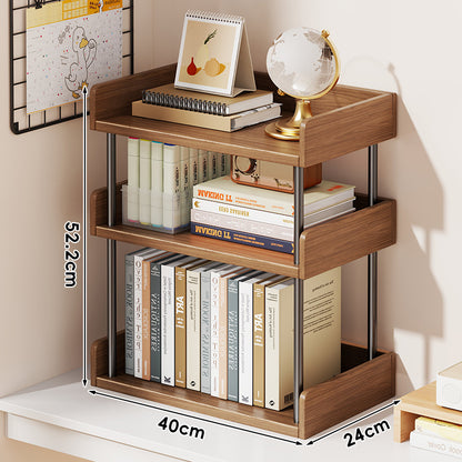 Minimalistische solide Holz-Zwei-Ebenen-Schreibtischbuchregal mit Metallstützstäben