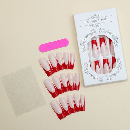 Elegantes Press-On-Nagel-Set mit kunstvollem roten und weißen Design Brehn