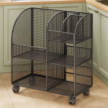 Modular belüfteter Mesh-Vorratstrolley mit geteilten Regalen und glatten arretierbaren Rollen