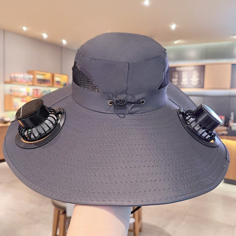 Sonnenhut mit dualen USB-Lüftern, atmungsaktivem Netzgewebe und verstellbarem Kinnriemen Brehn