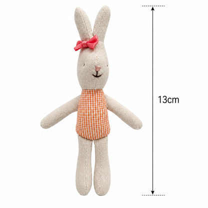 Handgenähte Leinen-Hasen-Schnuffeltuch-Puppe mit Karo-Taschenkleid