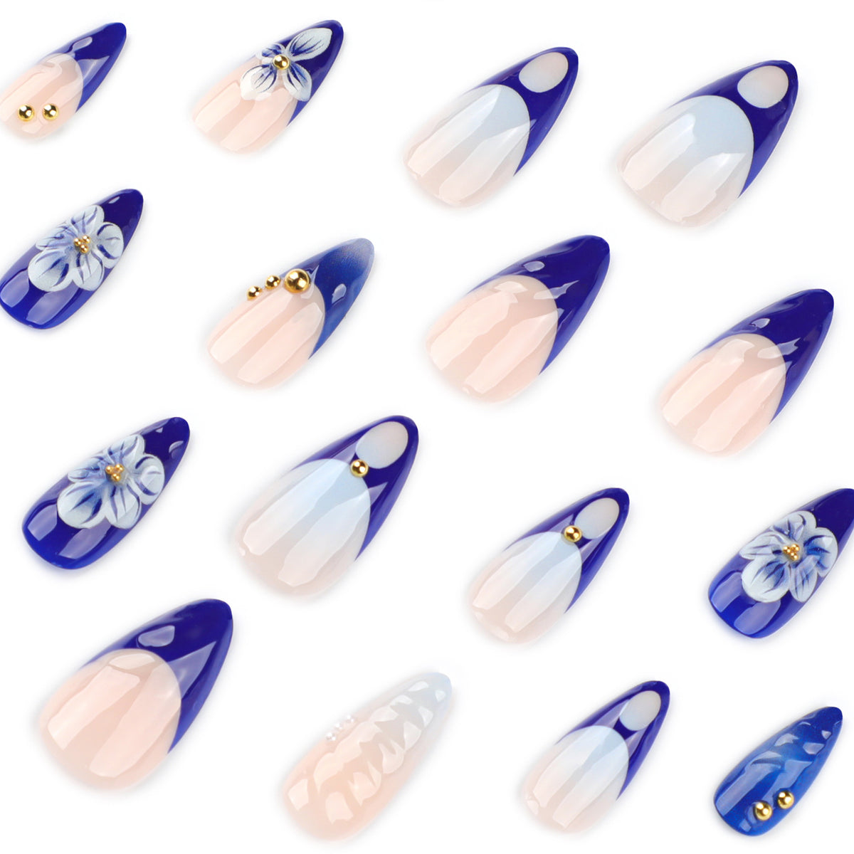 Kunstvolle Nailart mit floralen Akzenten und Glitzerverzierungen Brehn