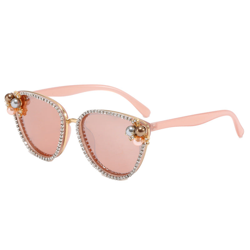 Damen glamouröse Sonnenbrille mit Perlen- und Kristalldekoration Brehn