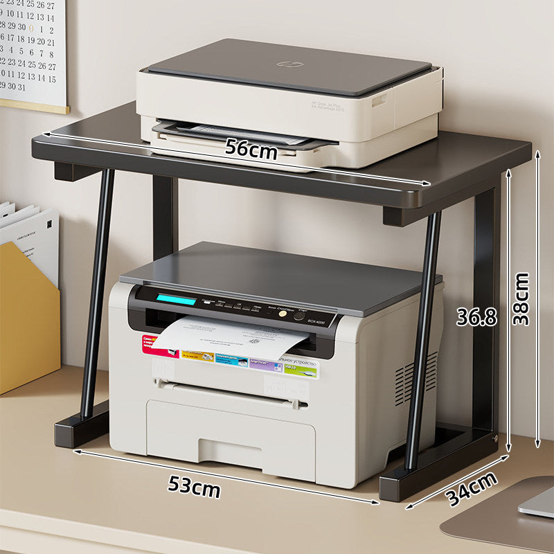 Desktop-Drucker- und Monitorständer mit erhöhtem Regalfach in Holzoptik und Metallrahmen