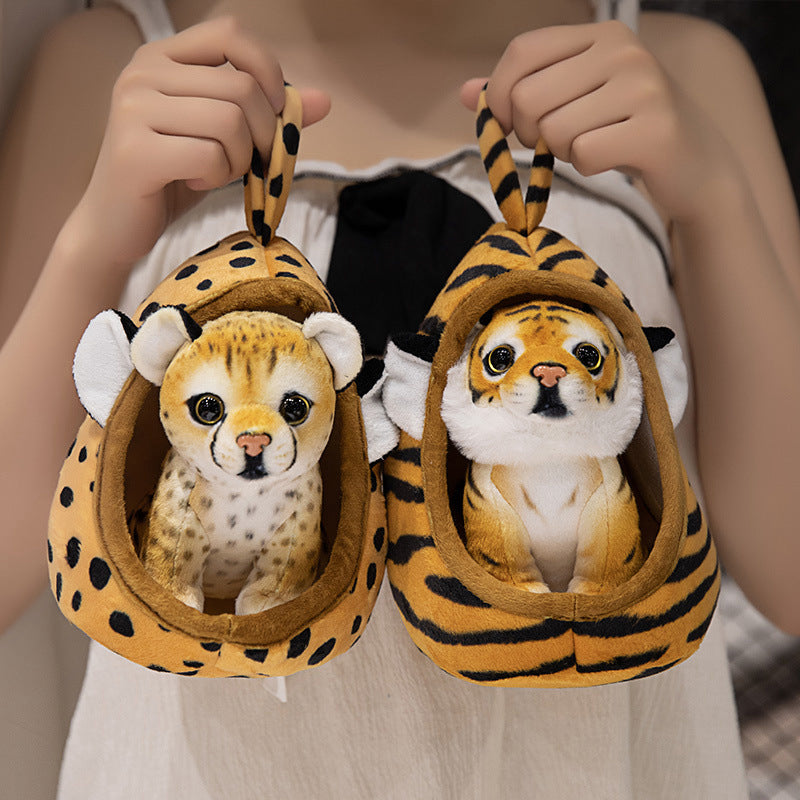 Plüsch Tiger Peekaboo Nest Komforter Spielzeug mit Kapuzen-Tasche und abnehmbarem Cub Brehn