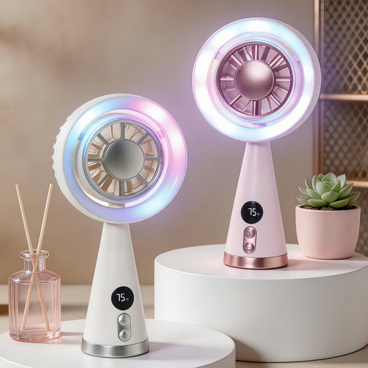 Damen Tragbarer Mini-Ventilator mit LED-Beleuchtung und digitaler Geschwindigkeitsanzeige Brehn